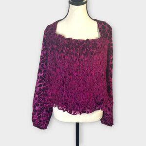 Torrid Top 3 / 3X Velvet Flocked Smocked Blouson Puff Sleeve Cropped NEW